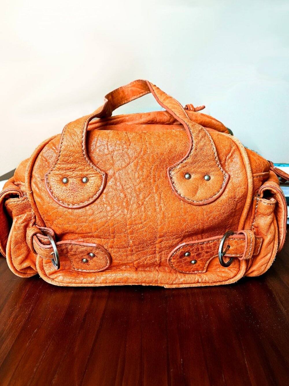 CBGB & OMFUG Genuine Pebbled Leather Mini-Bag with Accessories.